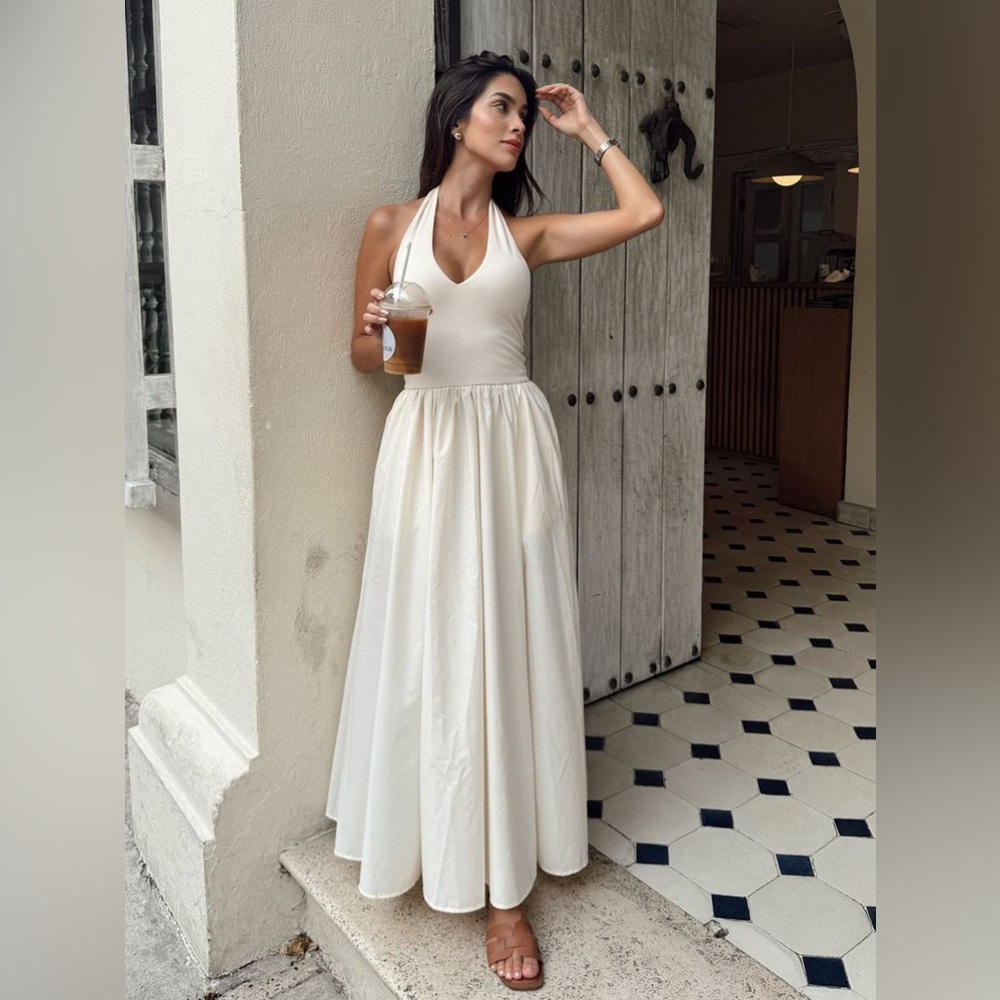 Commense Elegant White Halter Dress